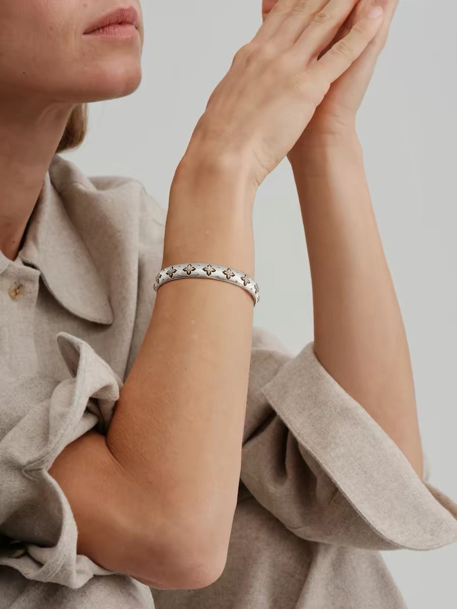 Vintage Openwork Brushed Diamond-Set Bracelet