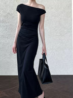 Asymmetrical Off-Shoulder Fitted Dress - PAINEVIDA