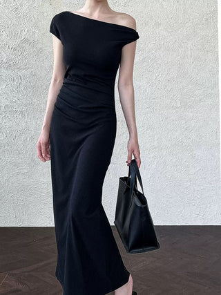 Asymmetrical Off-Shoulder Fitted Dress - PAINEVIDA