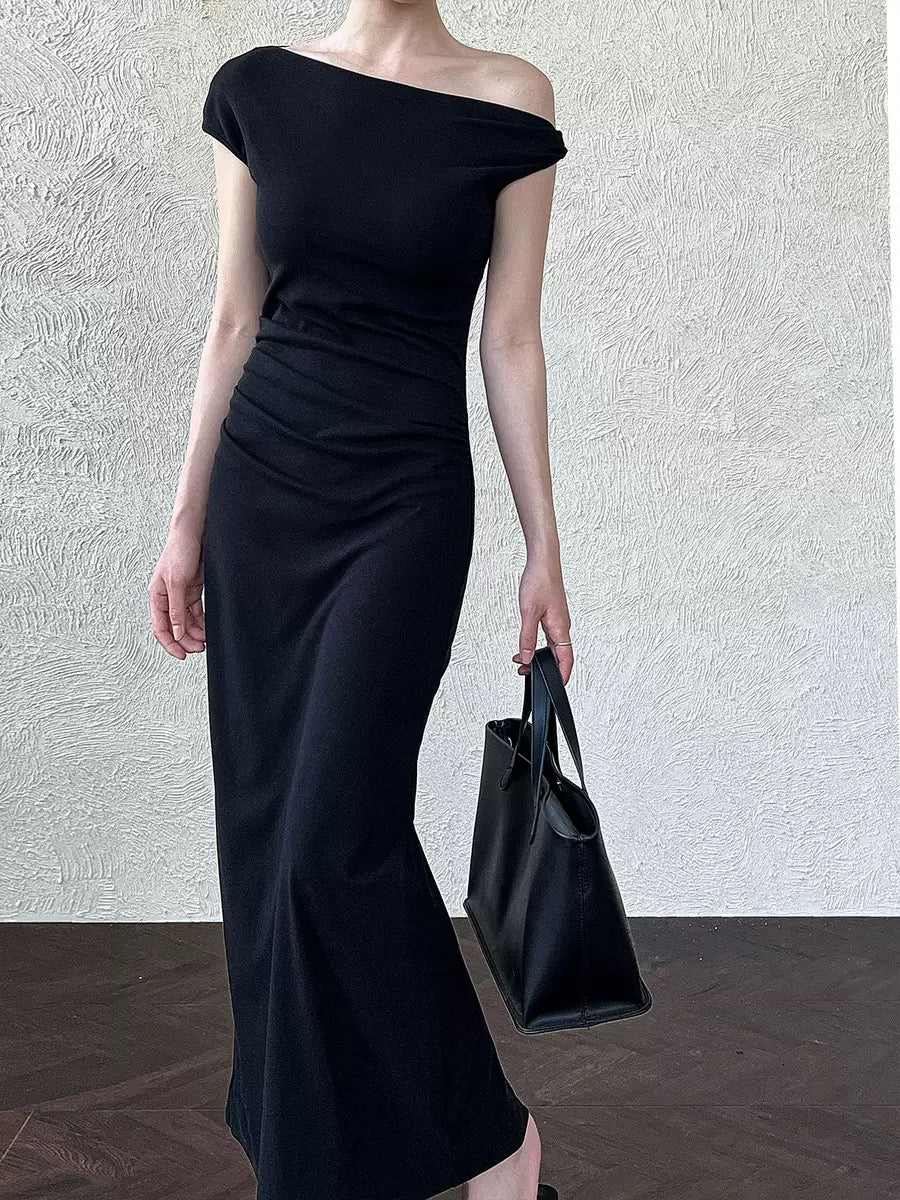 Asymmetrical Off-Shoulder Fitted Dress