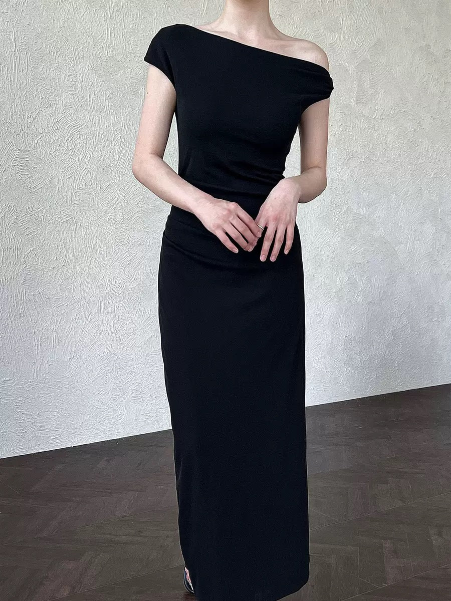 Asymmetrical Off-Shoulder Fitted Dress