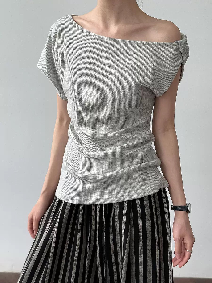 Asymmetrical Off-Shoulder Button-Down T-Shirt