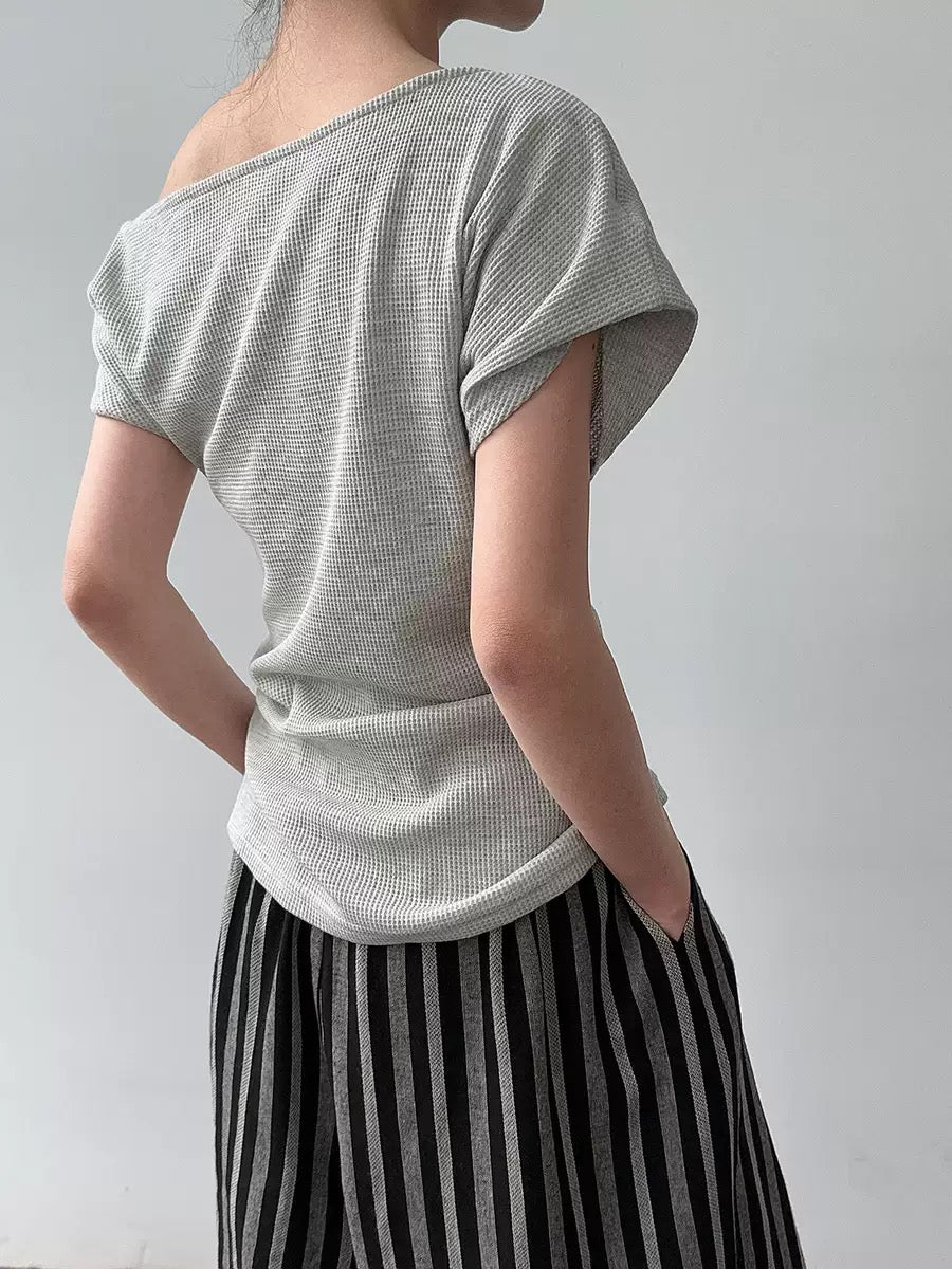 Asymmetrical Off-Shoulder Button-Down T-Shirt