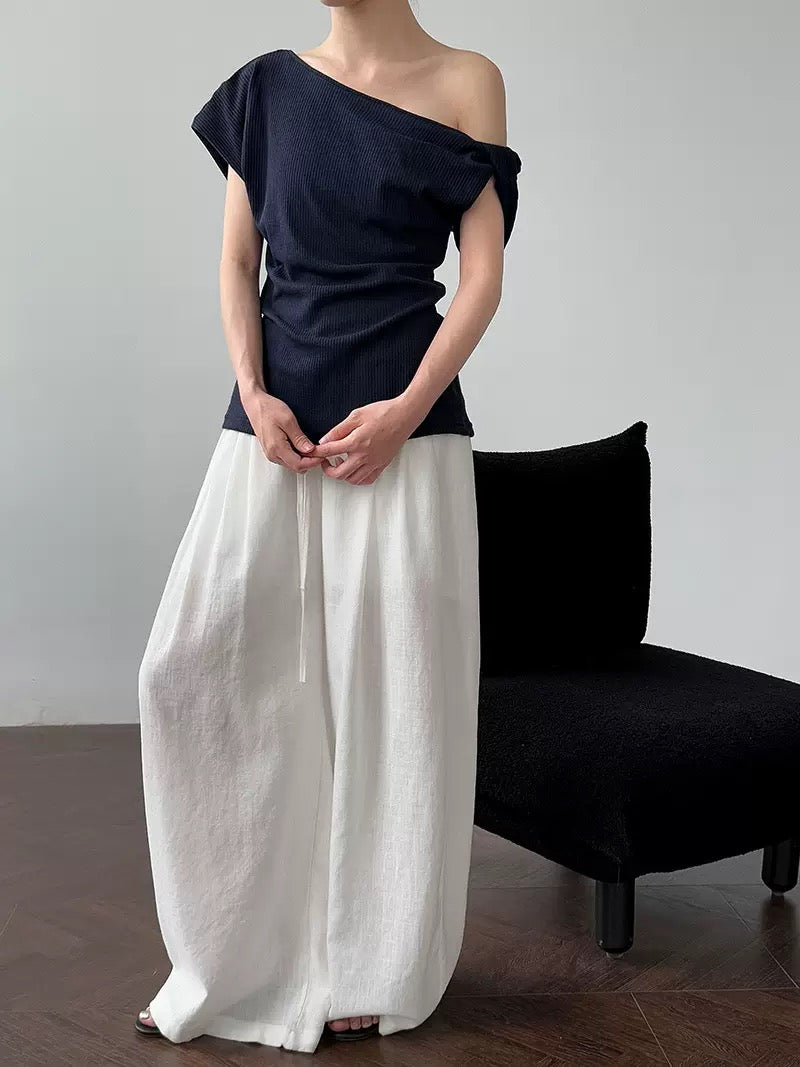 Asymmetrical Off-Shoulder Button-Down T-Shirt