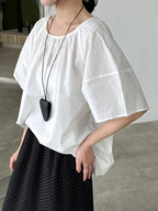 Round Neck Backless Pleated Shirt