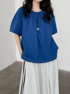 Round Neck Backless Pleated Shirt
