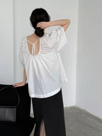 Round Neck Backless Pleated Shirt