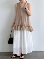 V-neck, Tie-Up, Ruffled Sleeveless Blouse - PAINEVIDA