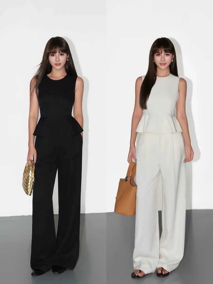Ruffled Vest Top & High-Waist Wide-Leg Pants Set – Painevida