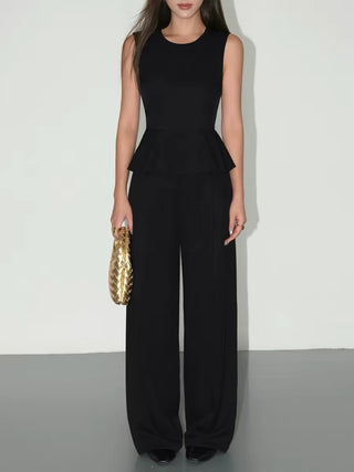 Ruffled Vest Top & High-Waist Wide-Leg Pants Set – Painevida - PAINEVIDA