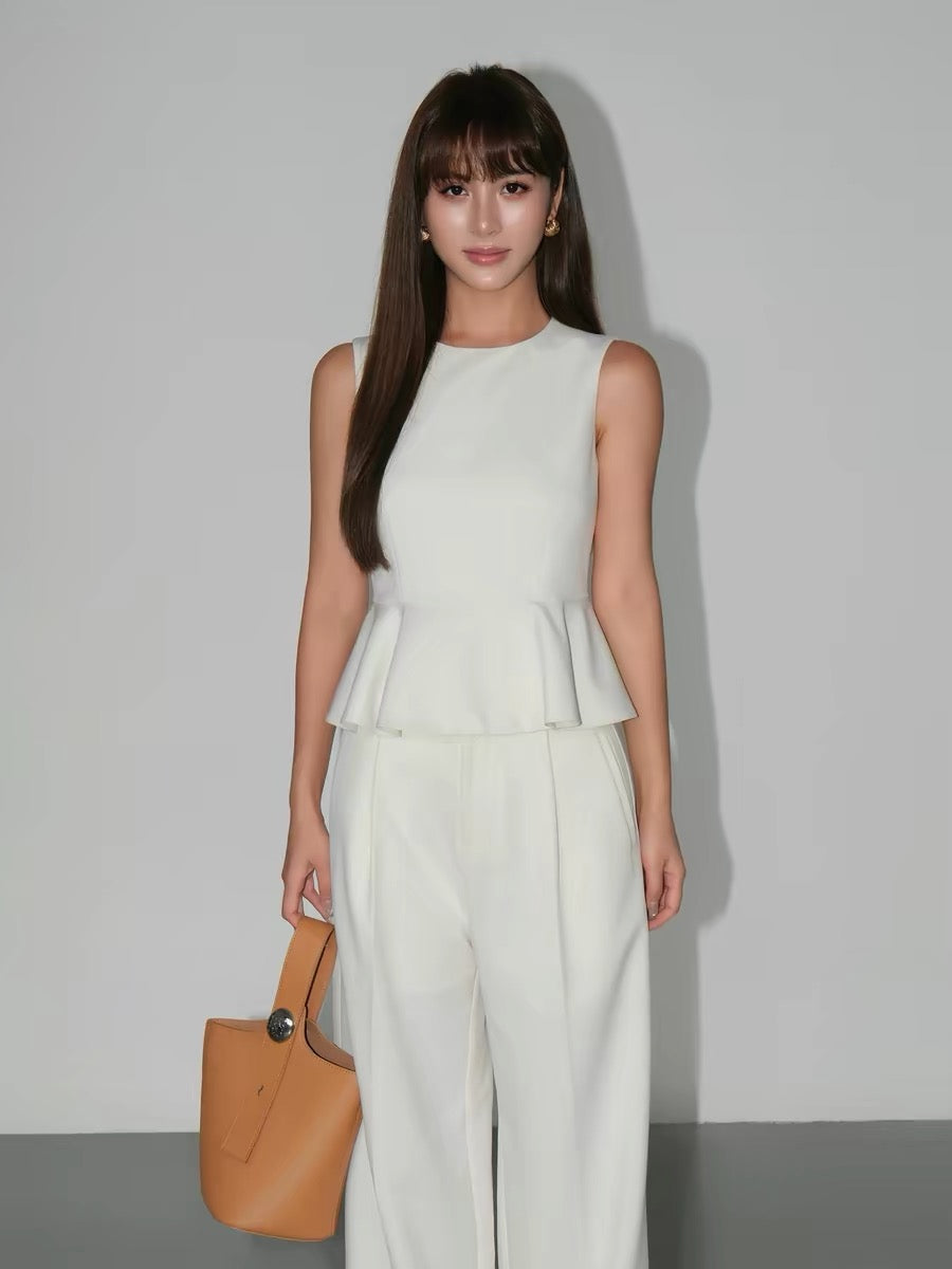 Ruffled Vest Top & High-Waist Wide-Leg Pants Set – Painevida