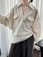 Loose V-neck Linen Shirt