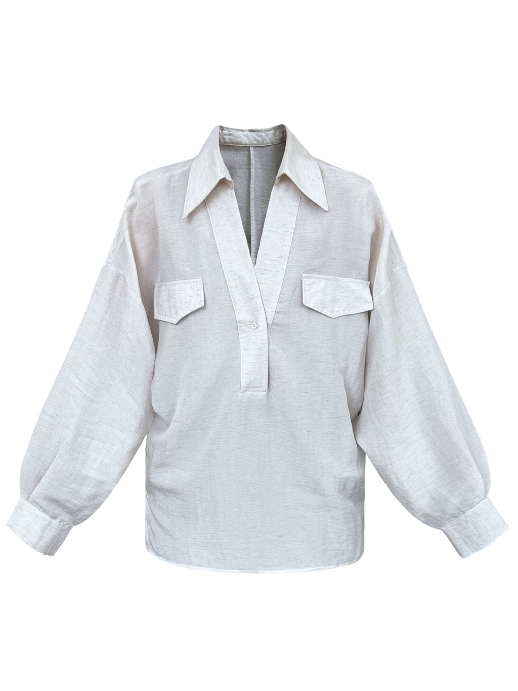 Loose V-neck Linen Shirt