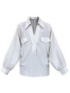 Loose V-neck Linen Shirt