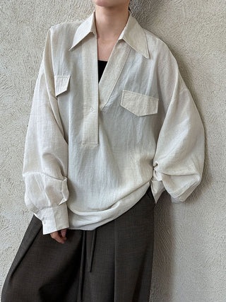 Loose V-neck Linen Shirt by painevida