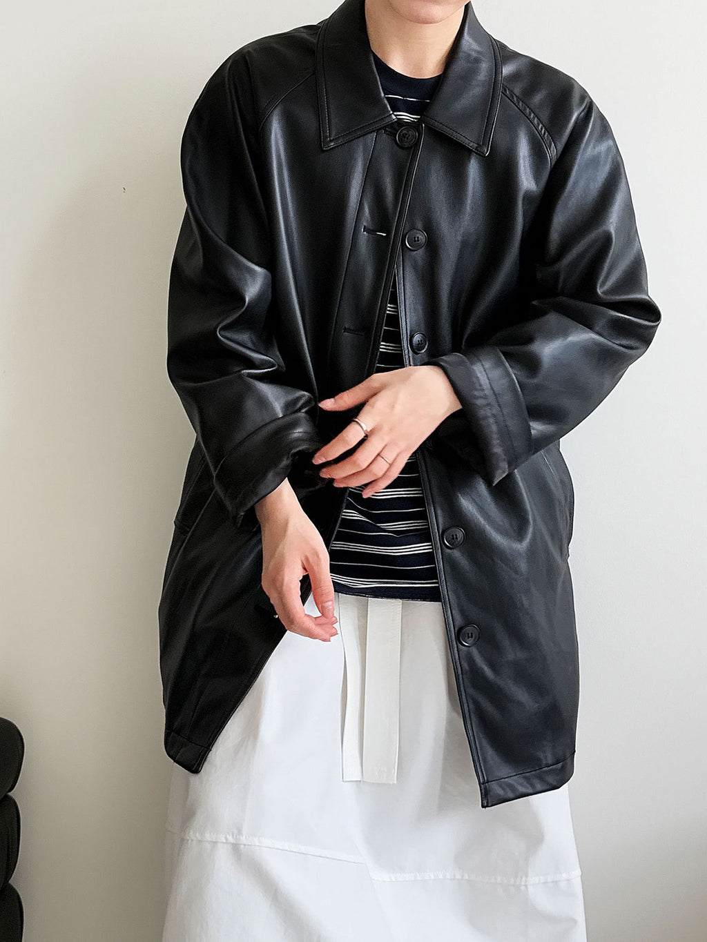 Retro Soft Leather Black Mid-length jacket