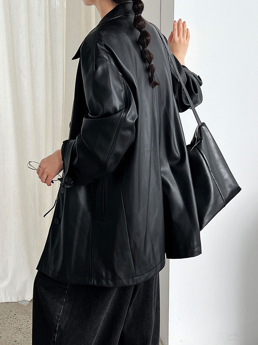 Retro Soft Leather Black Mid-length jacket