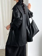 Retro Soft Leather Black Mid-length jacket