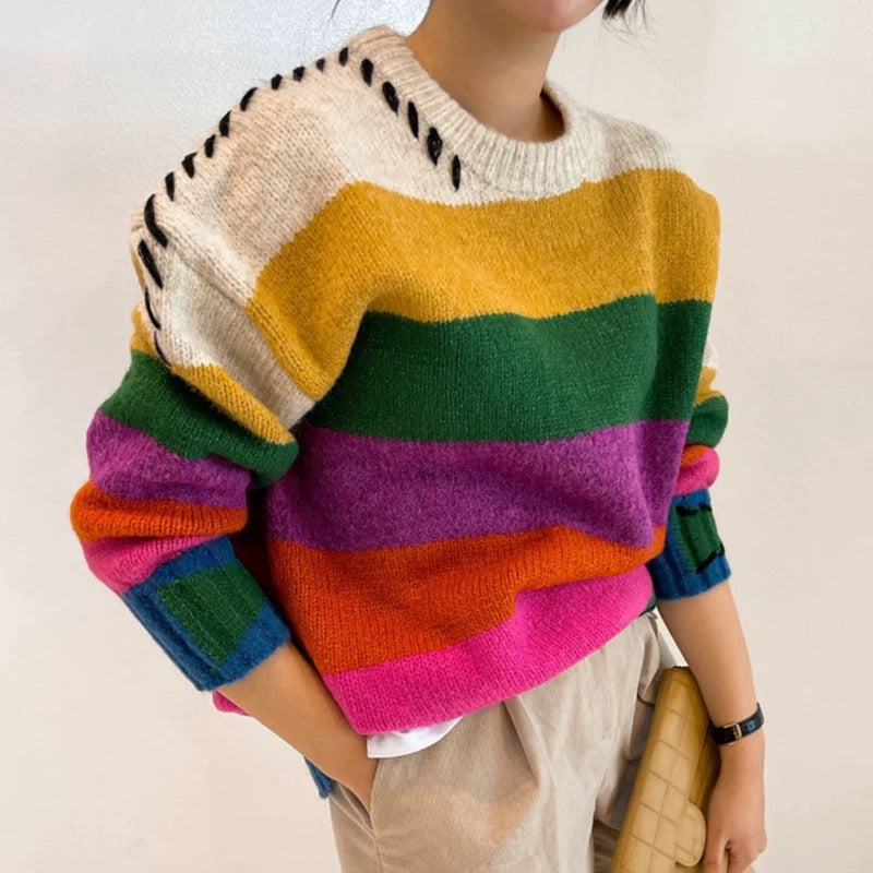 Retro Colorful Striped Sweater