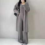 Buttons Casual Knitted Long Cardigan&Camisole&Pants 3 Pieces Suit