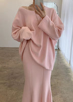 Soft Long-sleeved Sweatshirt & Hip-wrapped Fishtail Skirt Set