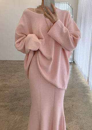 Soft Long-sleeved Sweatshirt & Hip-wrapped Fishtail Skirt Set by painevida