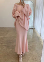 Soft Long-sleeved Sweatshirt & Hip-wrapped Fishtail Skirt Set