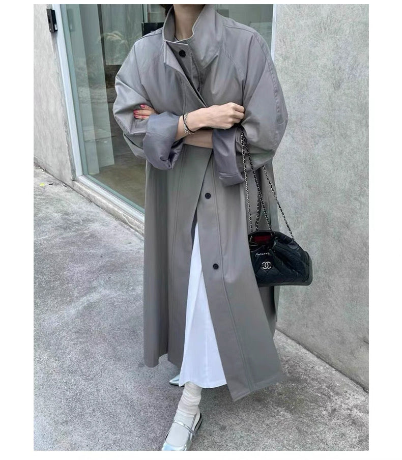 Stand Collar Loose Long Trench Coat