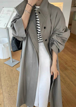 Stand Collar Loose Long Trench Coat by painevida