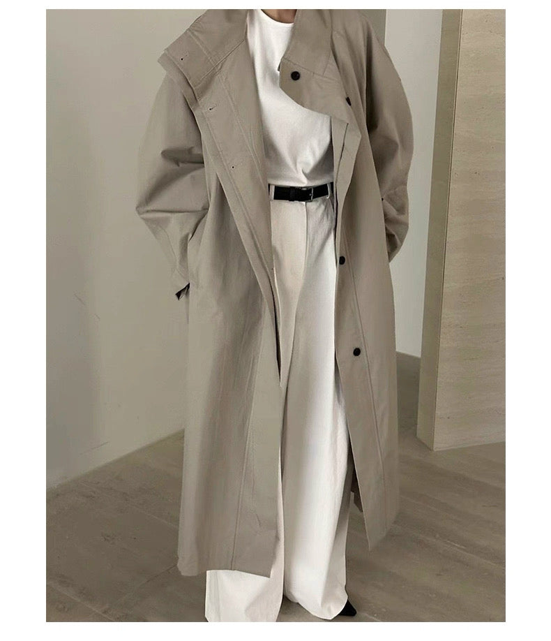 Stand Collar Loose Long Trench Coat