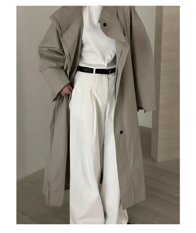 Stand Collar Loose Long Trench Coat