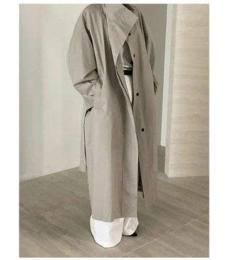 Stand Collar Loose Long Trench Coat by painevida