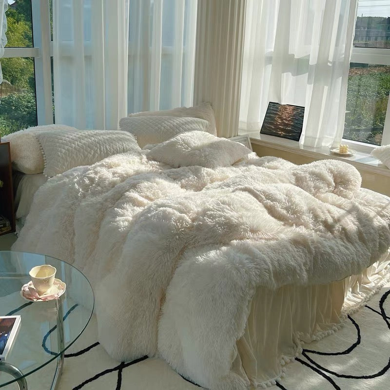 Soft Warm Coral Mink Velvet Cotton Four-piece Bedding Set