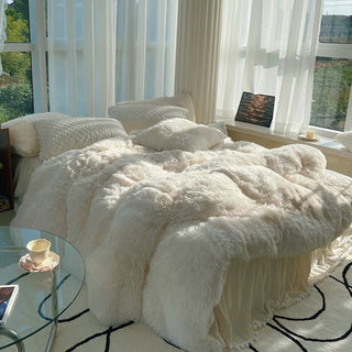 Soft Warm Coral Mink Velvet Cotton Four-piece Bedding Set by painevida