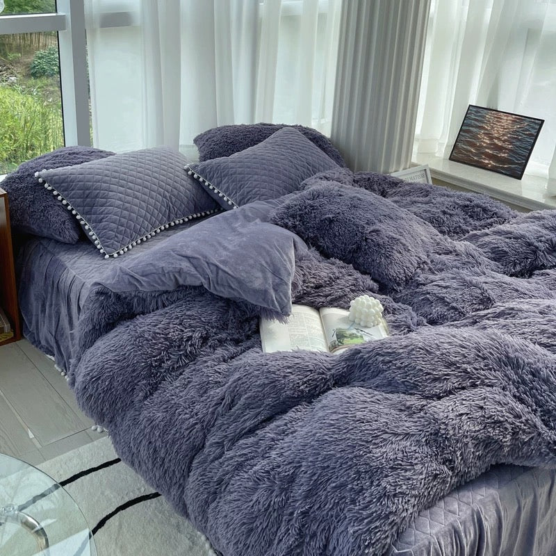 Soft Warm Coral Mink Velvet Cotton Four-piece Bedding Set