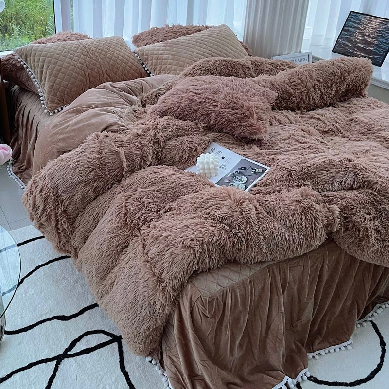 Soft Warm Coral Mink Velvet Cotton Four-piece Bedding Set