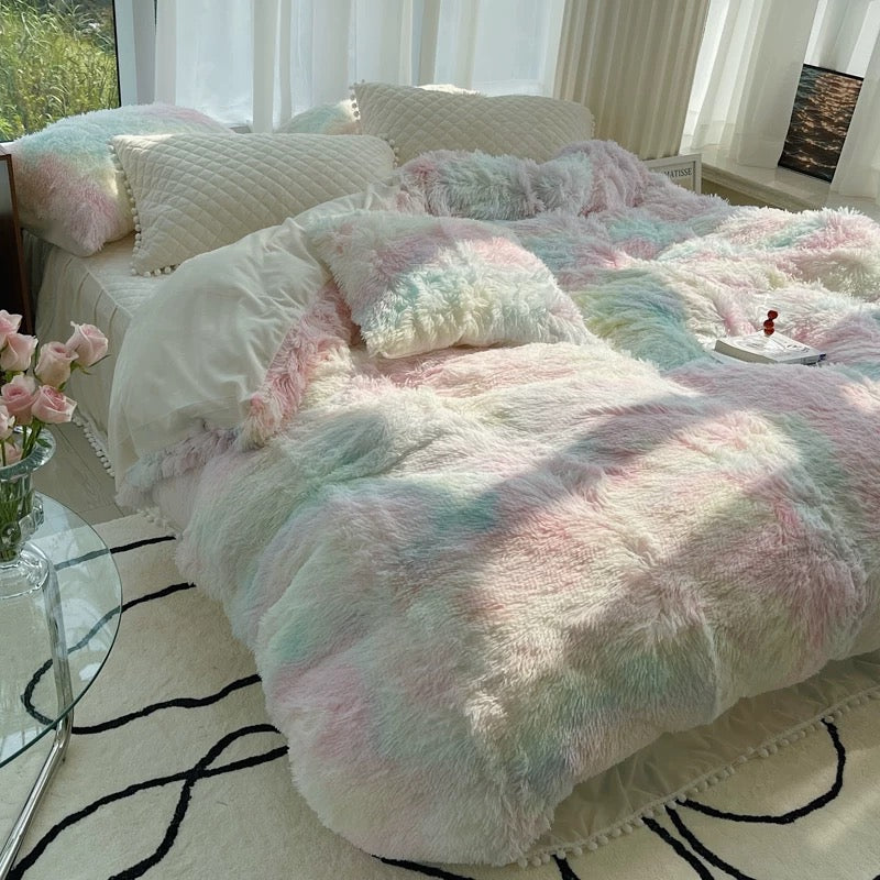 Soft Warm Coral Mink Velvet Cotton Four-piece Bedding Set