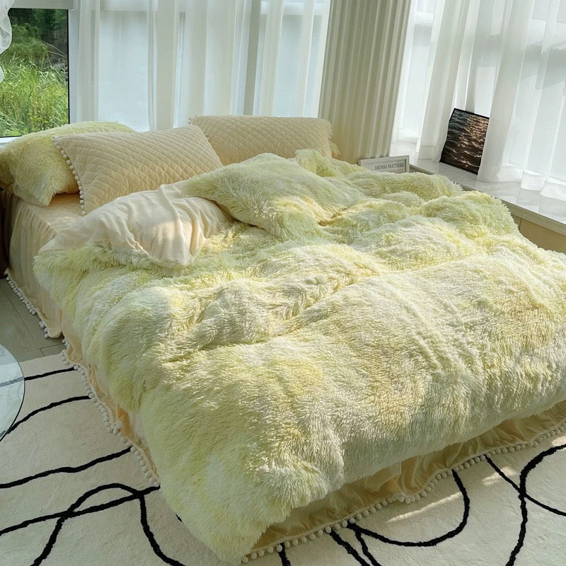 Soft Warm Coral Mink Velvet Cotton Four-piece Bedding Set