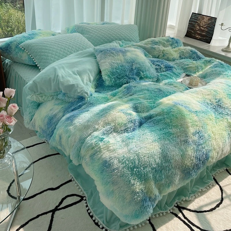 Soft Warm Coral Mink Velvet Cotton Four-piece Bedding Set