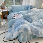 Soft Warm Coral Mink Velvet Cotton Four-piece Bedding Set