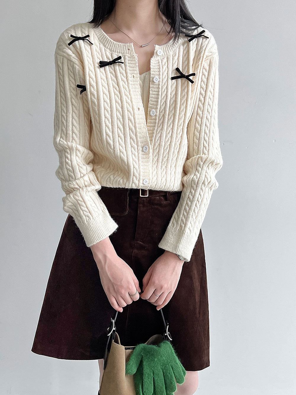 Bow Knit Two-Piece Cardigan