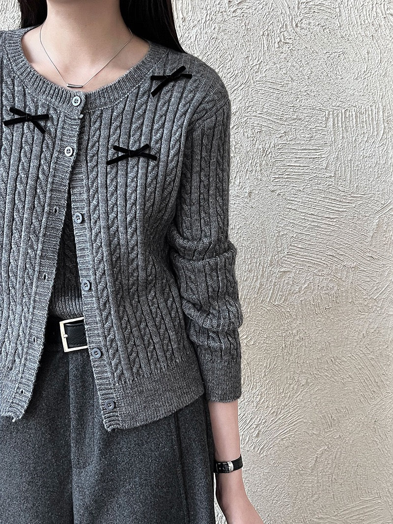 Bow Knit Two-Piece Cardigan