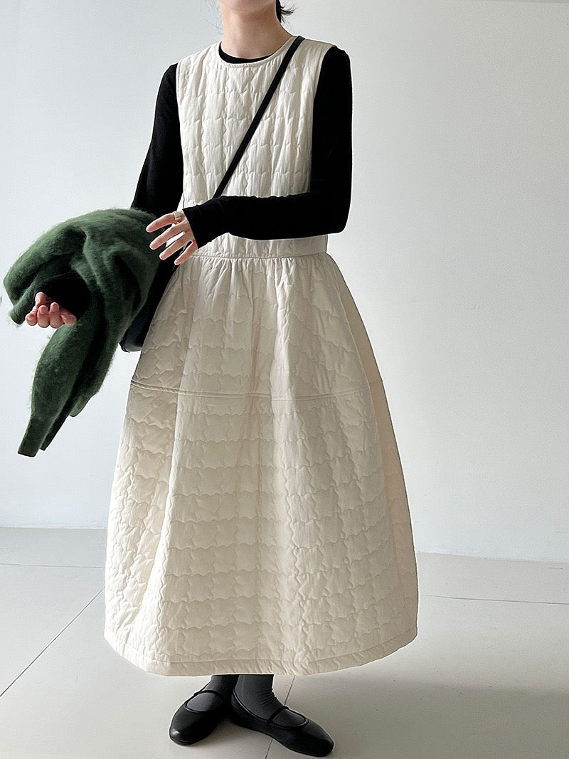 Elegant Cotton Quilted Tie Long Dress