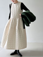 Elegant Cotton Quilted Tie Long Dress