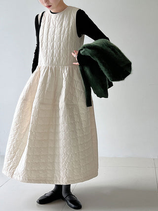 Elegant Cotton Quilted Tie Long Dress by painevida