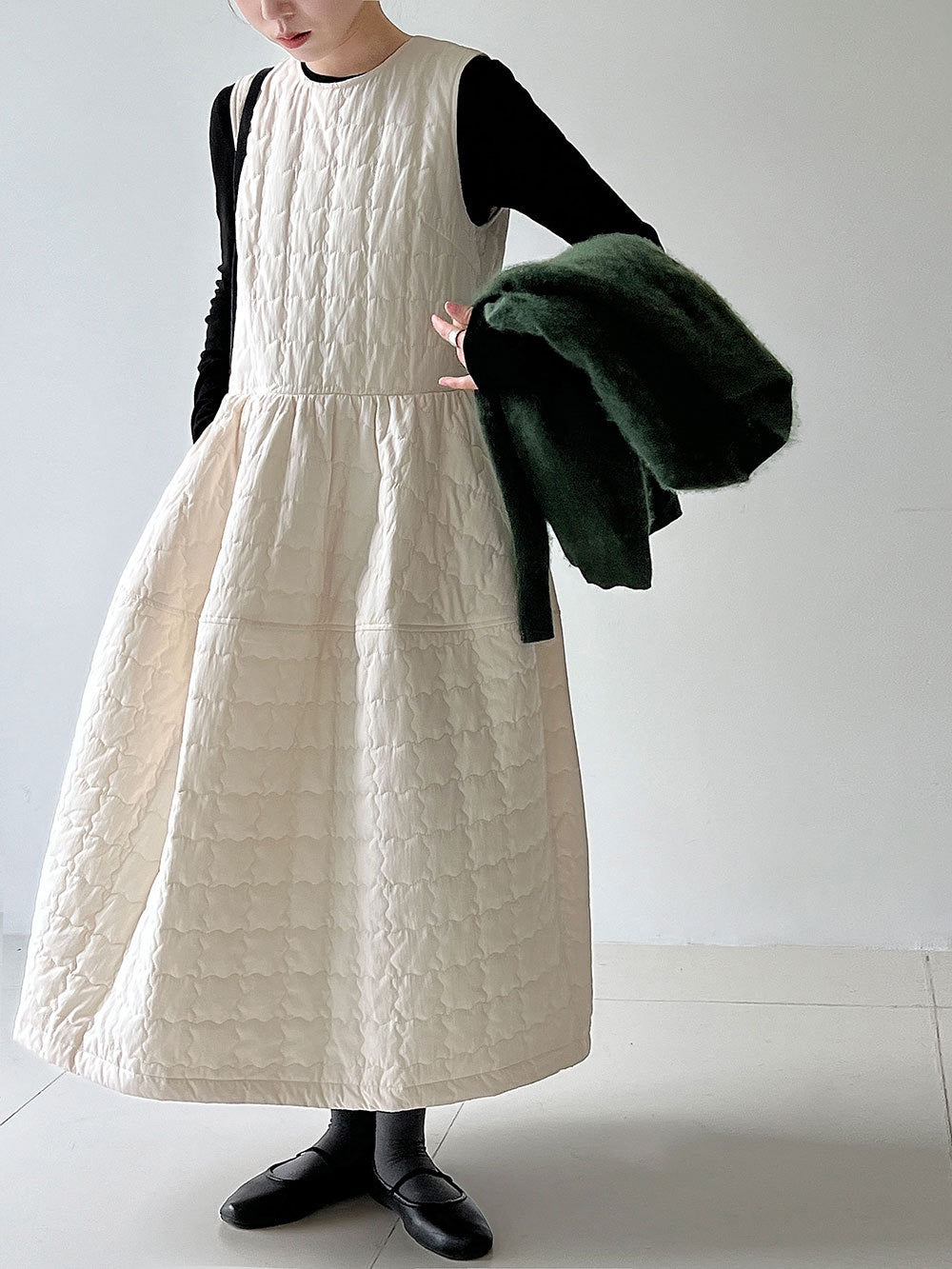 Elegant Cotton Quilted Tie Long Dress