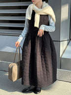 Elegant Cotton Quilted Tie Long Dress