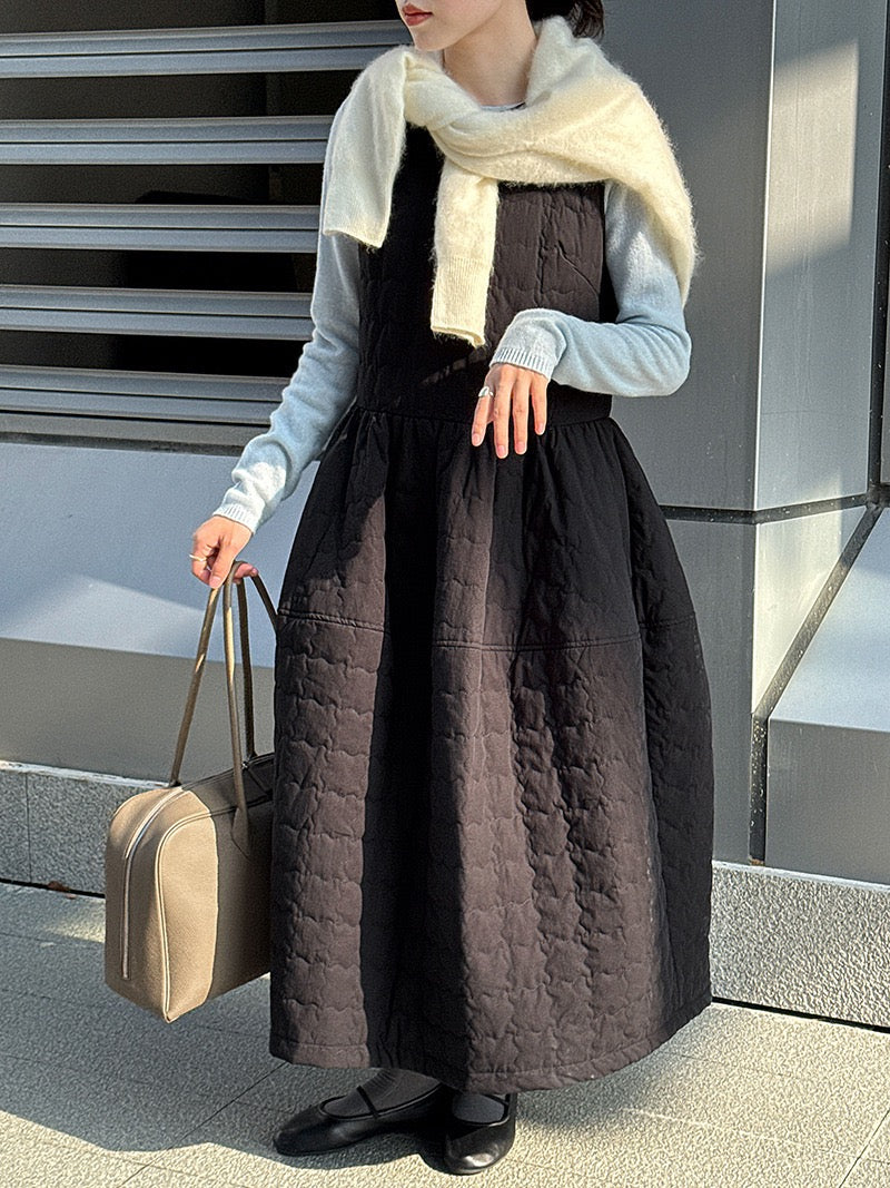 Elegant Cotton Quilted Tie Long Dress