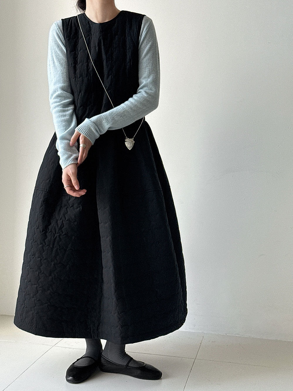 Elegant Cotton Quilted Tie Long Dress