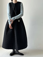 Elegant Cotton Quilted Tie Long Dress